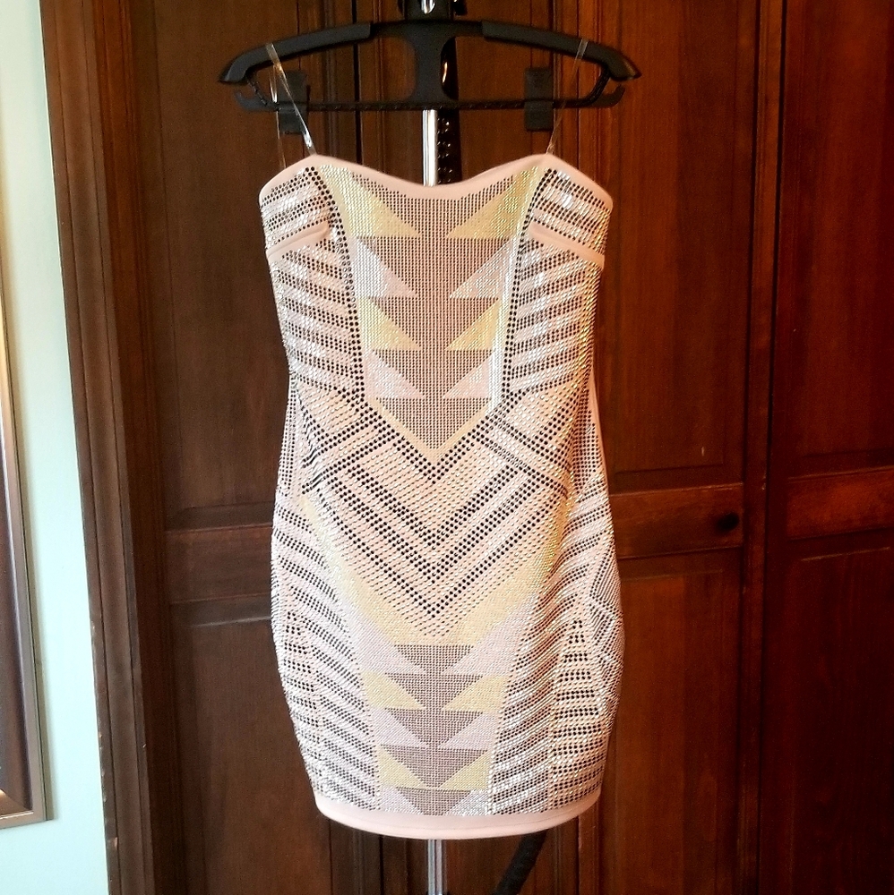 Wetseal Taupe Sparkly Tube Top Bodycon Party Dress